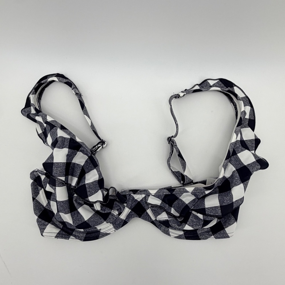 Freya Check In Gingham Underwire Bikini Top 32DDD Ruffle Black White